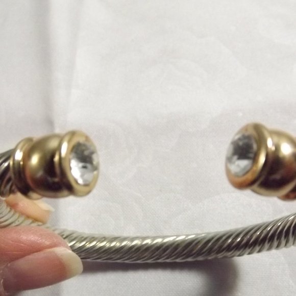 Twisted Metal Bracelet with Gold and Rhinestone Accents - Picture 3 of 9